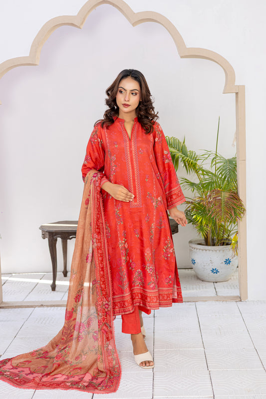 Coral Red Raw Silk Stitched 3 Piece Suit – Coral Sunset