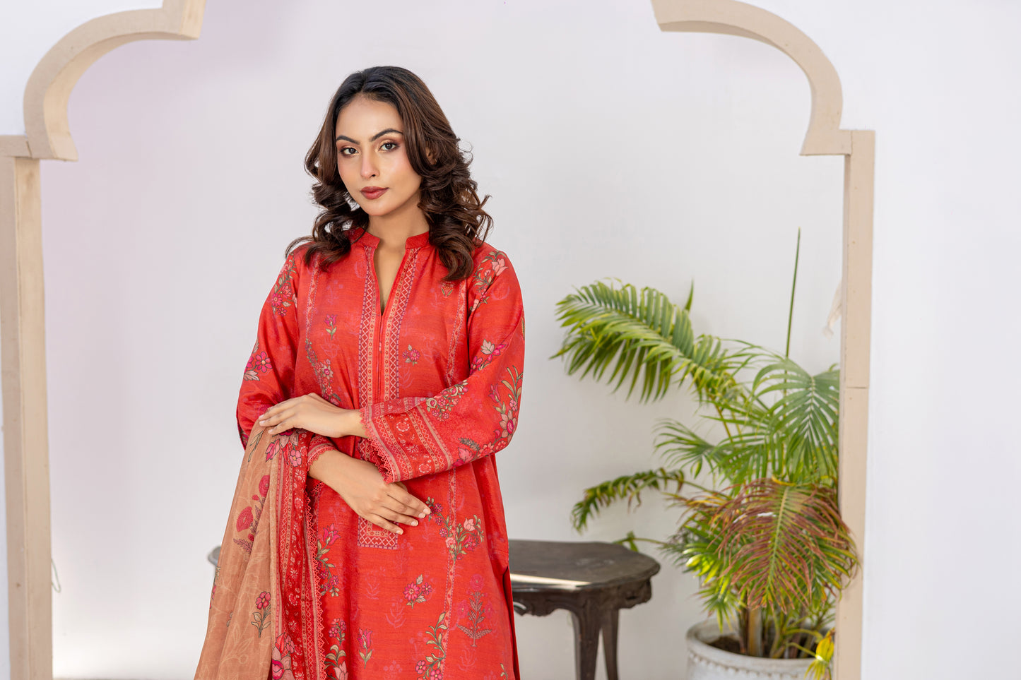 Coral Red Raw Silk Stitched 3 Piece Suit – Coral Sunset