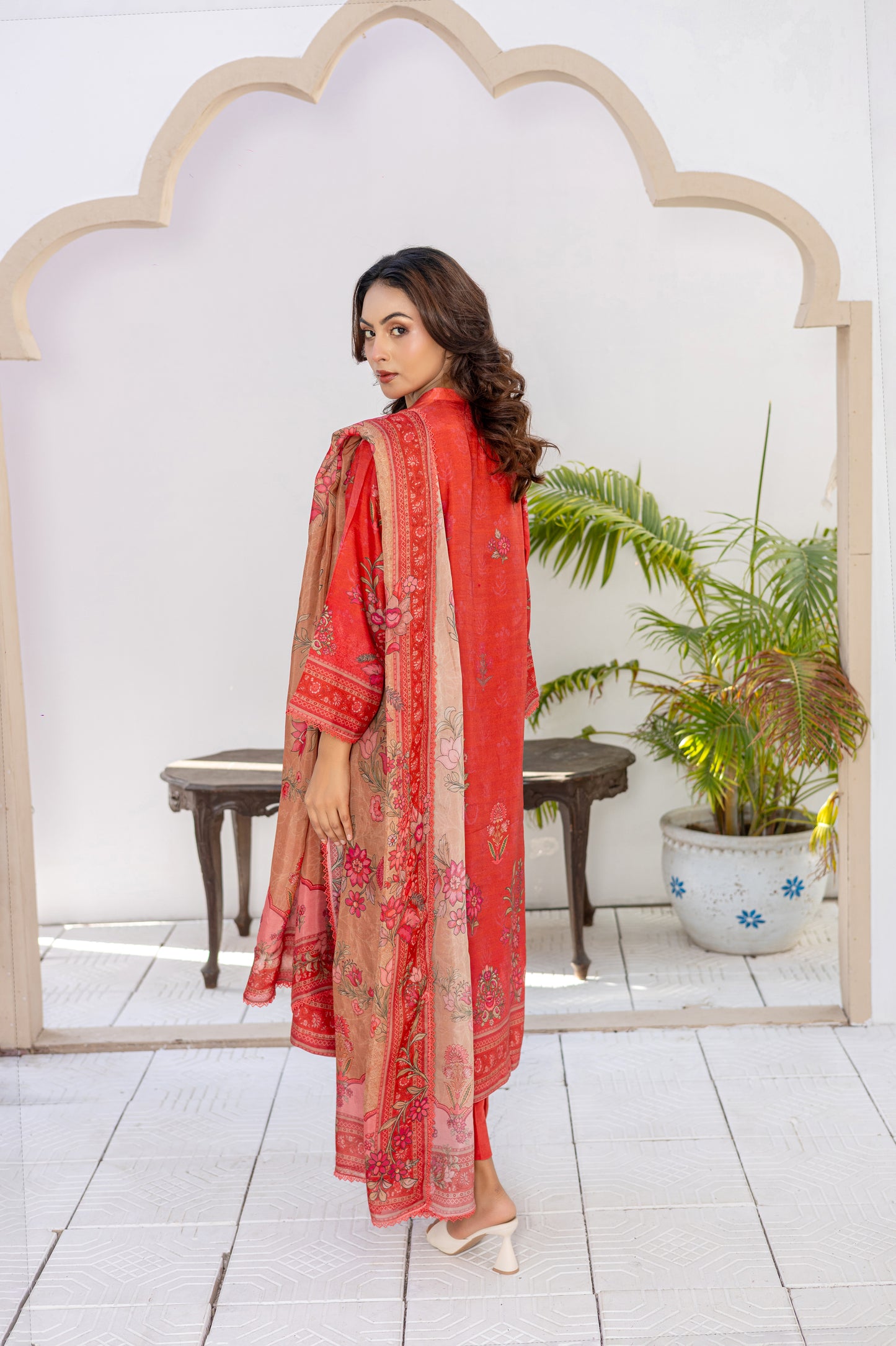 Coral Red Raw Silk Stitched 3 Piece Suit – Coral Sunset