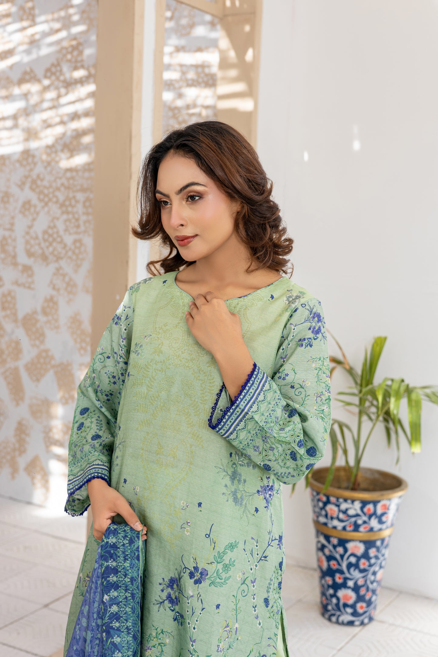 Mint Green Silk Printed Stitched 3 Piece Suit – Mint Meadow