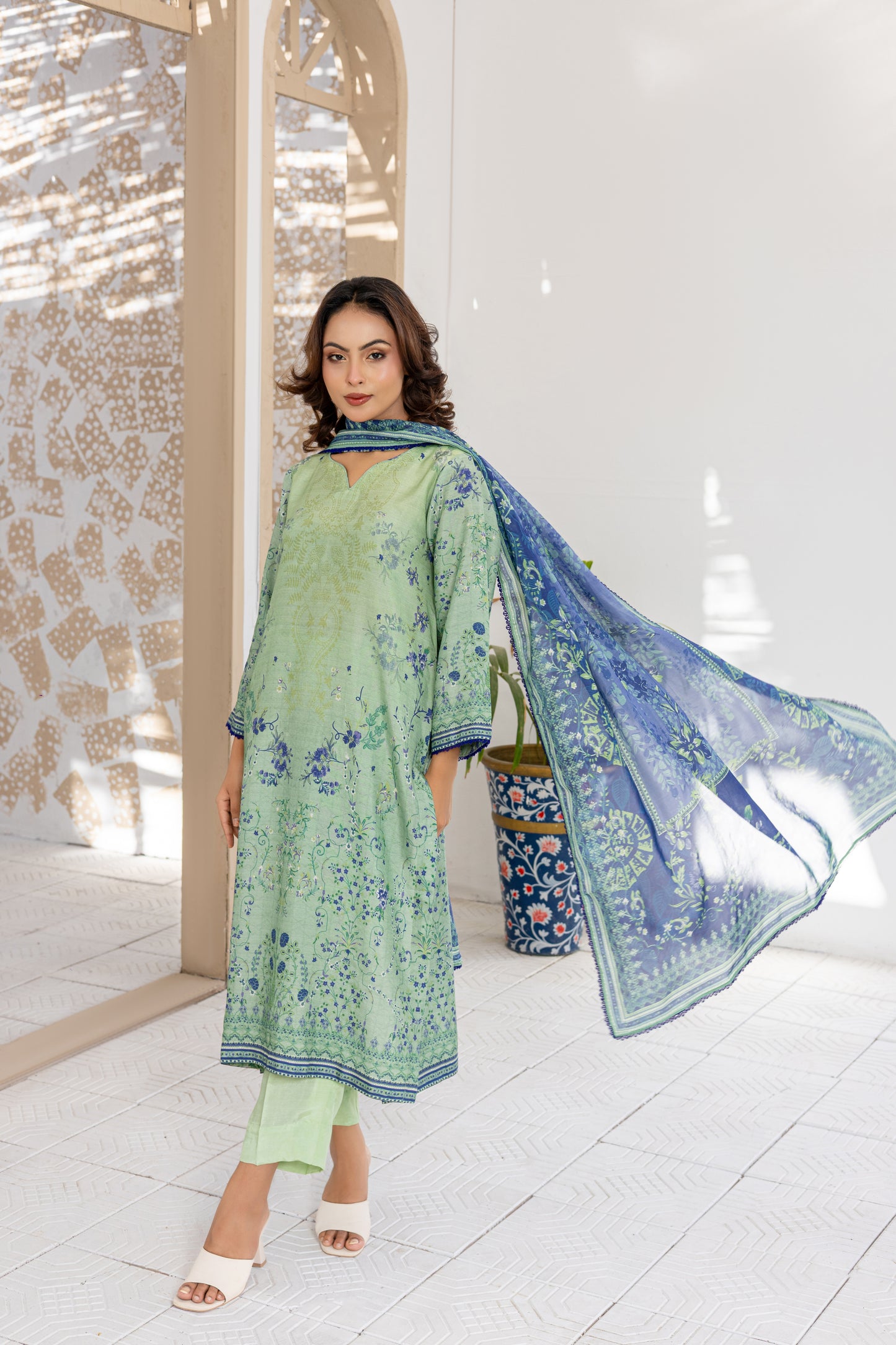Mint Green Silk Printed Stitched 3 Piece Suit – Mint Meadow