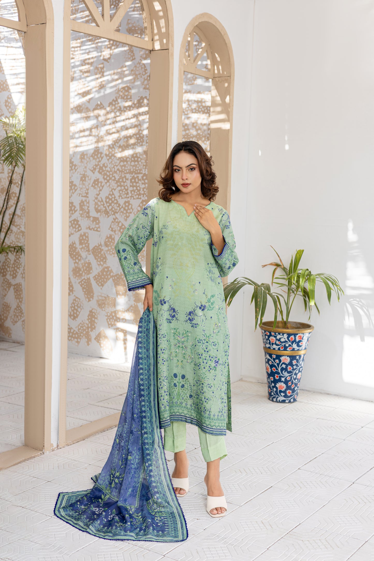 Mint Green Silk Printed Stitched 3 Piece Suit – Mint Meadow