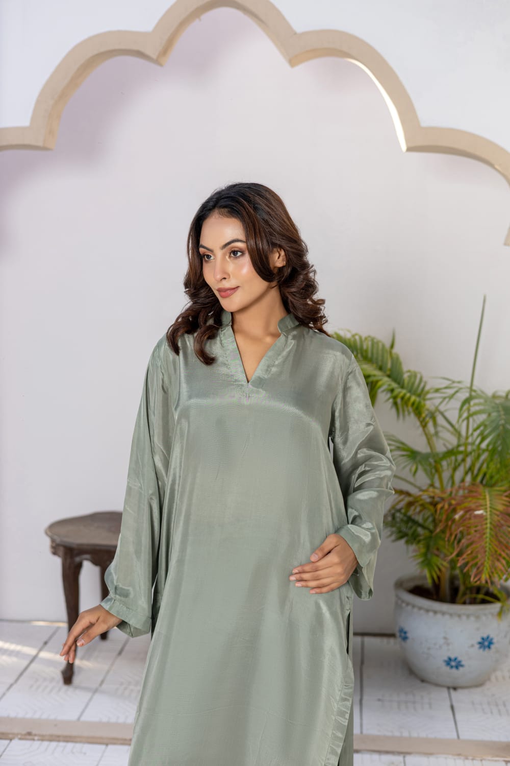 Premium Russian 2 Piece Silk Sage Aura Co-ord Set