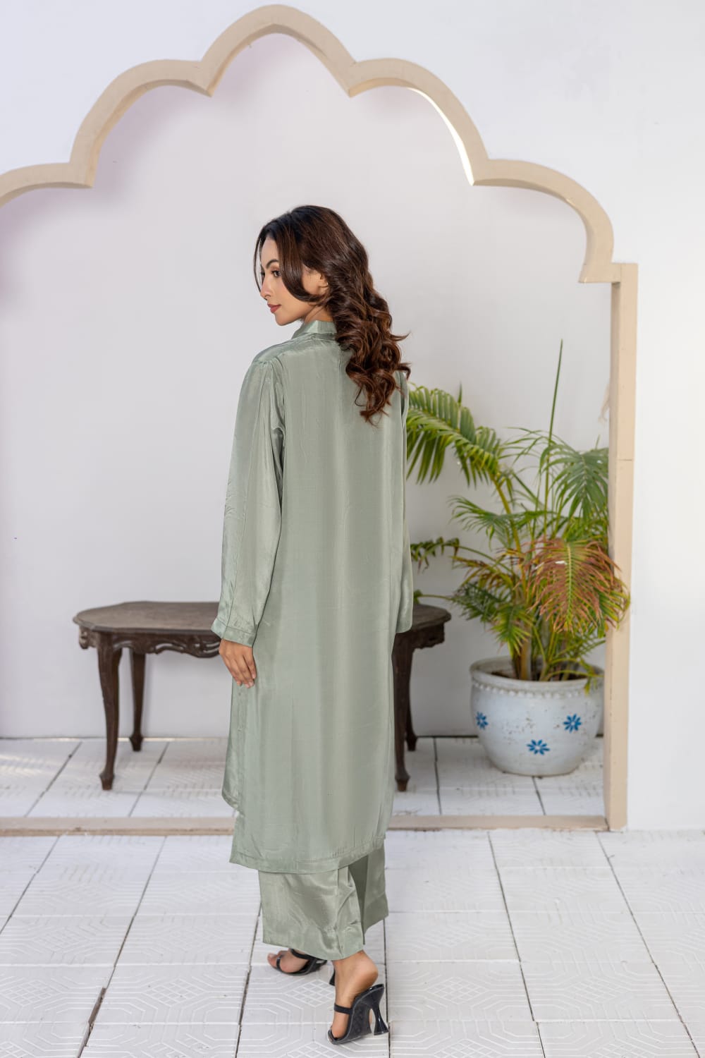 Premium Russian 2 Piece Silk Sage Aura Co-ord Set