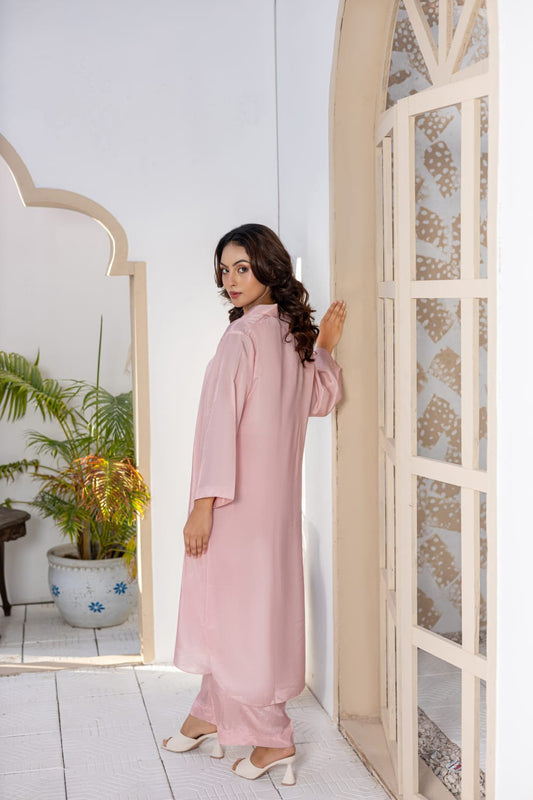 Premium Russian Silk 2 Piece Blush Pearl Co-ord Set