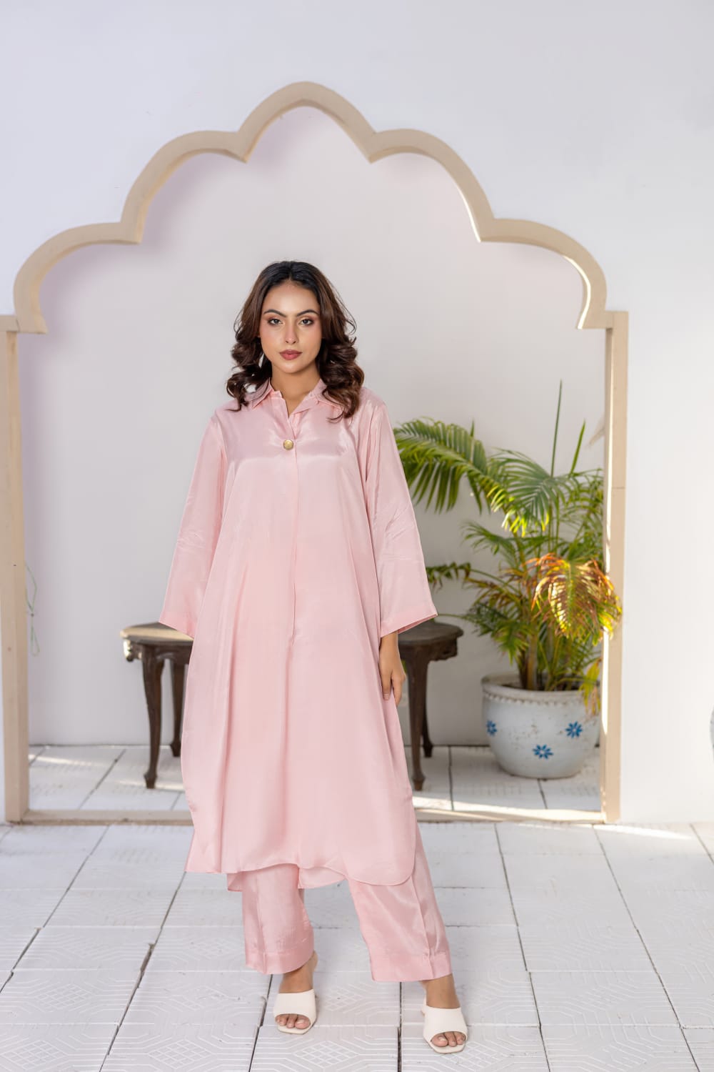 Premium Russian Silk 2 Piece Blush Pearl Co-ord Set