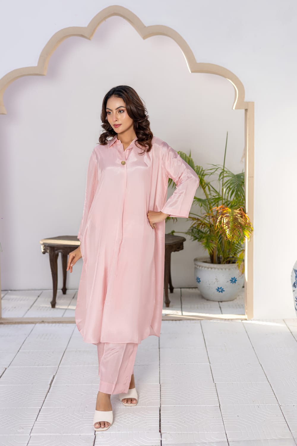 Premium Russian Silk 2 Piece Blush Pearl Co-ord Set