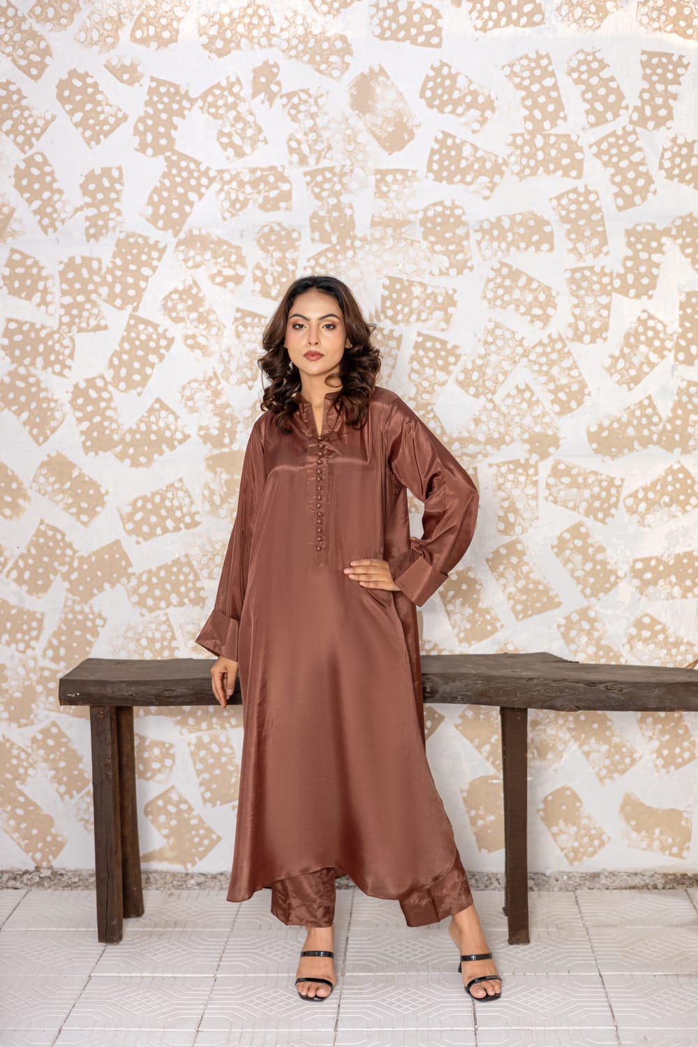 Premium Russian Silk 2 Piece Mocha Elegance Co-ord Set