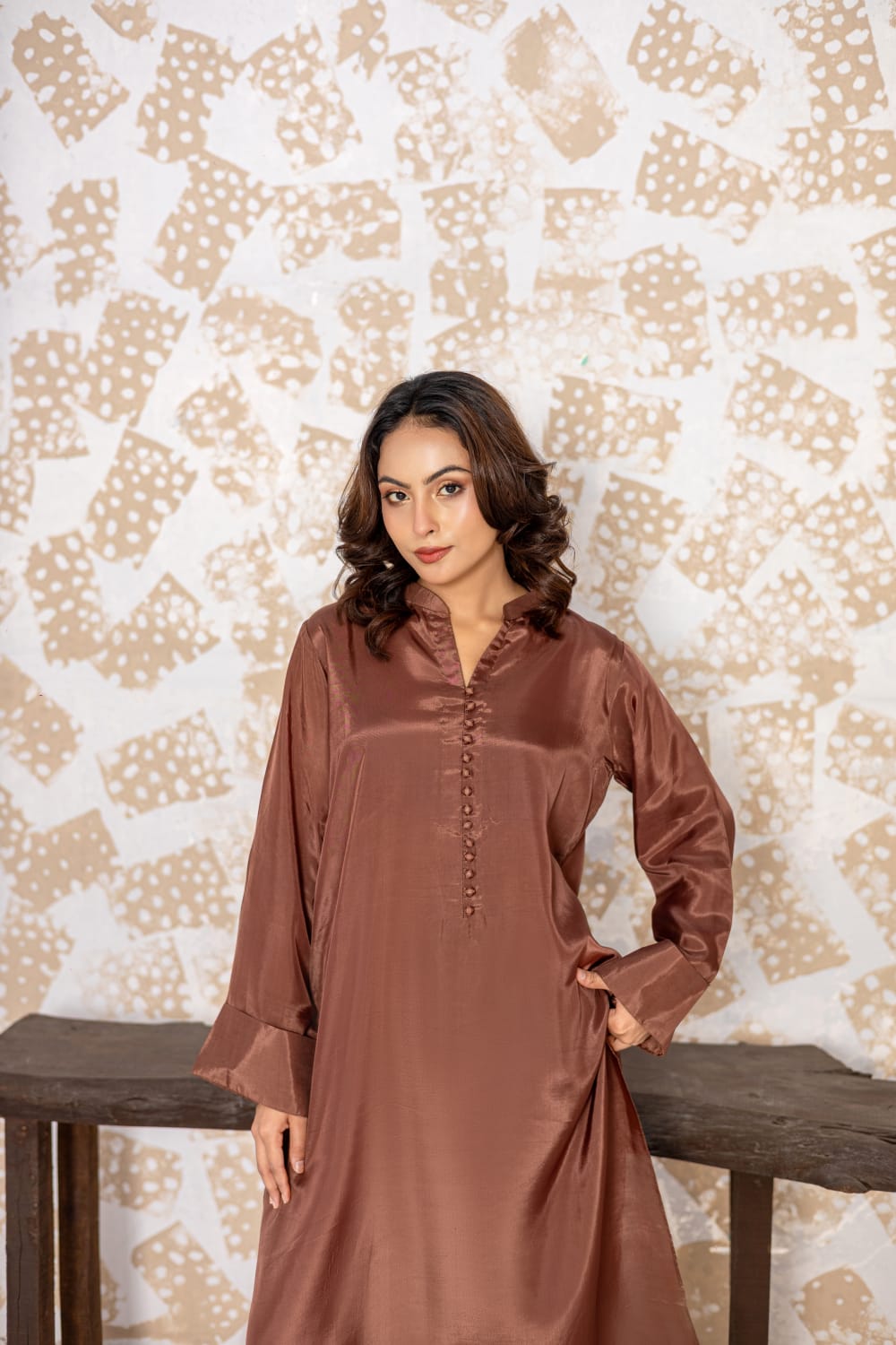Premium Russian Silk 2 Piece Mocha Elegance Co-ord Set