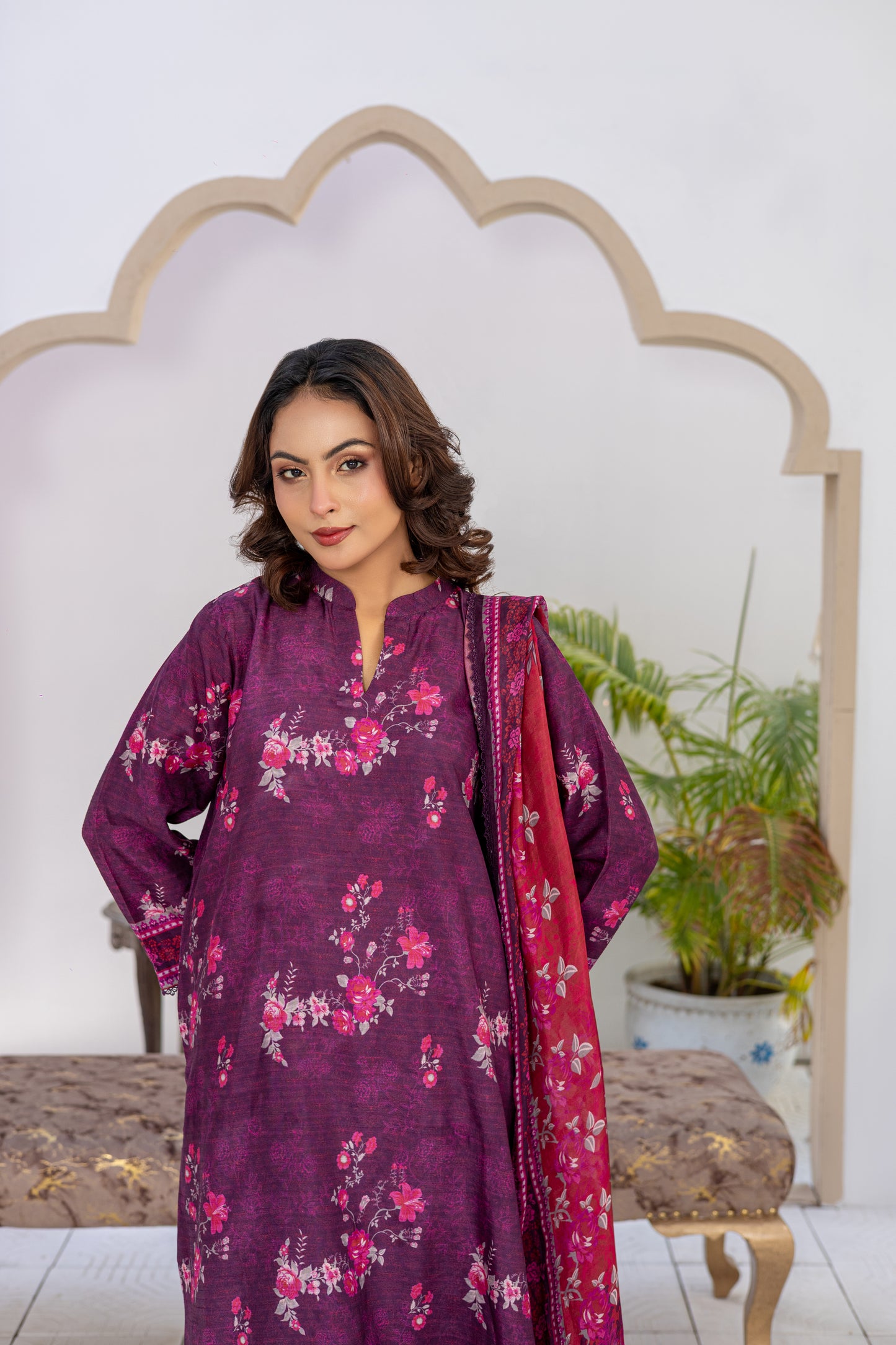 Purple Plum Silk Printed Stitched 3 Piece Suit – Plum Blossom