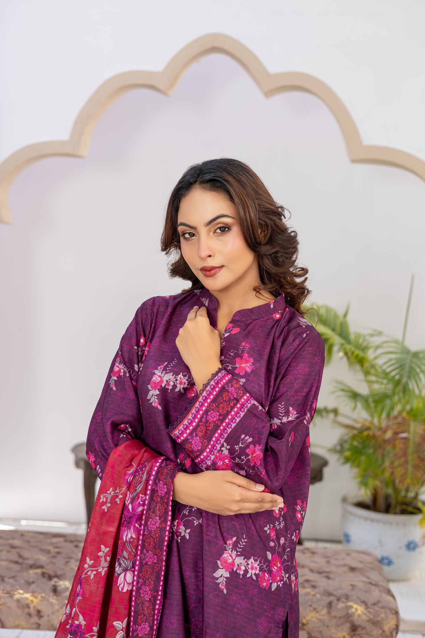 Purple Plum Silk Printed Stitched 3 Piece Suit – Plum Blossom